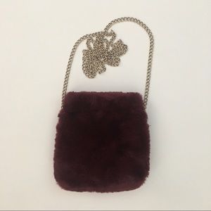 Fuzzy Burgundy Wine Bag with Chain Strap